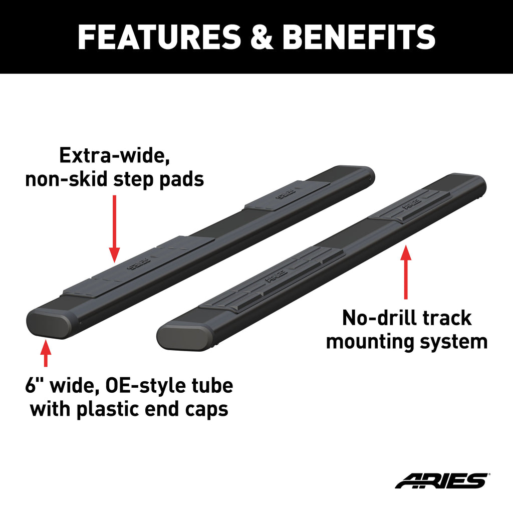 ARIES B2891 ARIES B2891 91-Inch Oval Black Aluminum Nerf Bars; Brackets Sold Separately - Truck Part Superstore