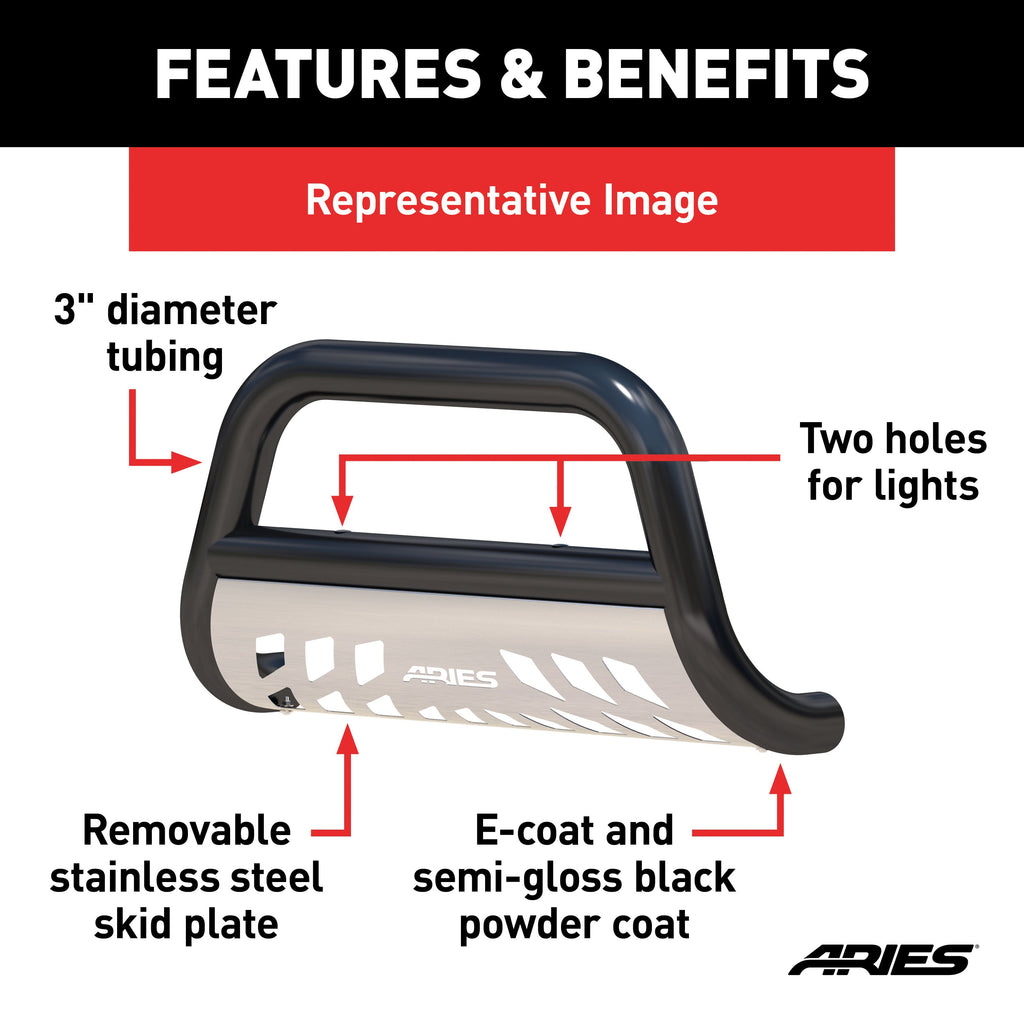 ARIES B35-2010 3" Black Steel Bull Bar, Select Toyota Tacoma for Select Toyota Tacoma