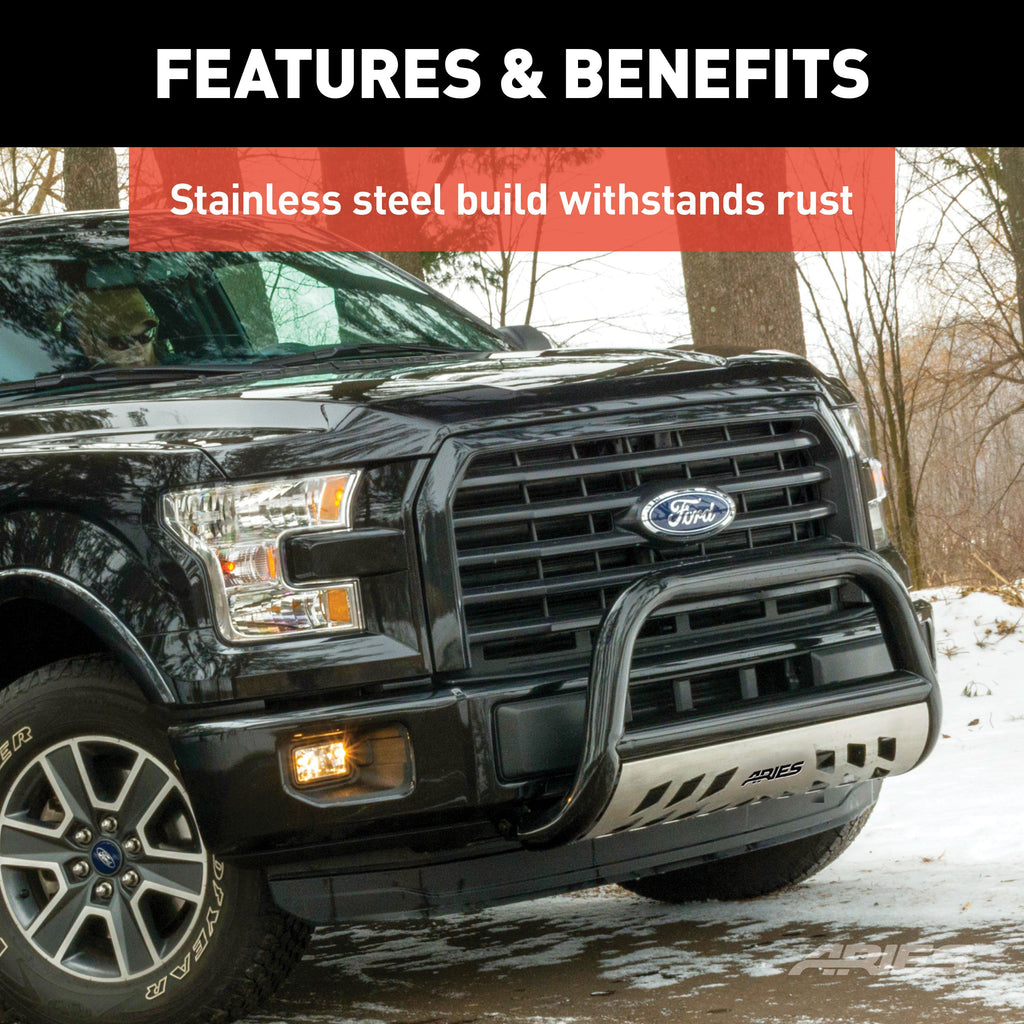 ARIES B35-5006-3 Stealth 3in. Black Stainless Bull Bar; Select Dodge; Ram 1500; 2500; 3500 - Truck Part Superstore