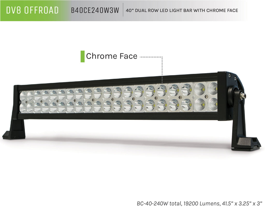 DV8 Offroad B40CE240W3W 40 in. Dual Row LED Light Bar; Chrome Face