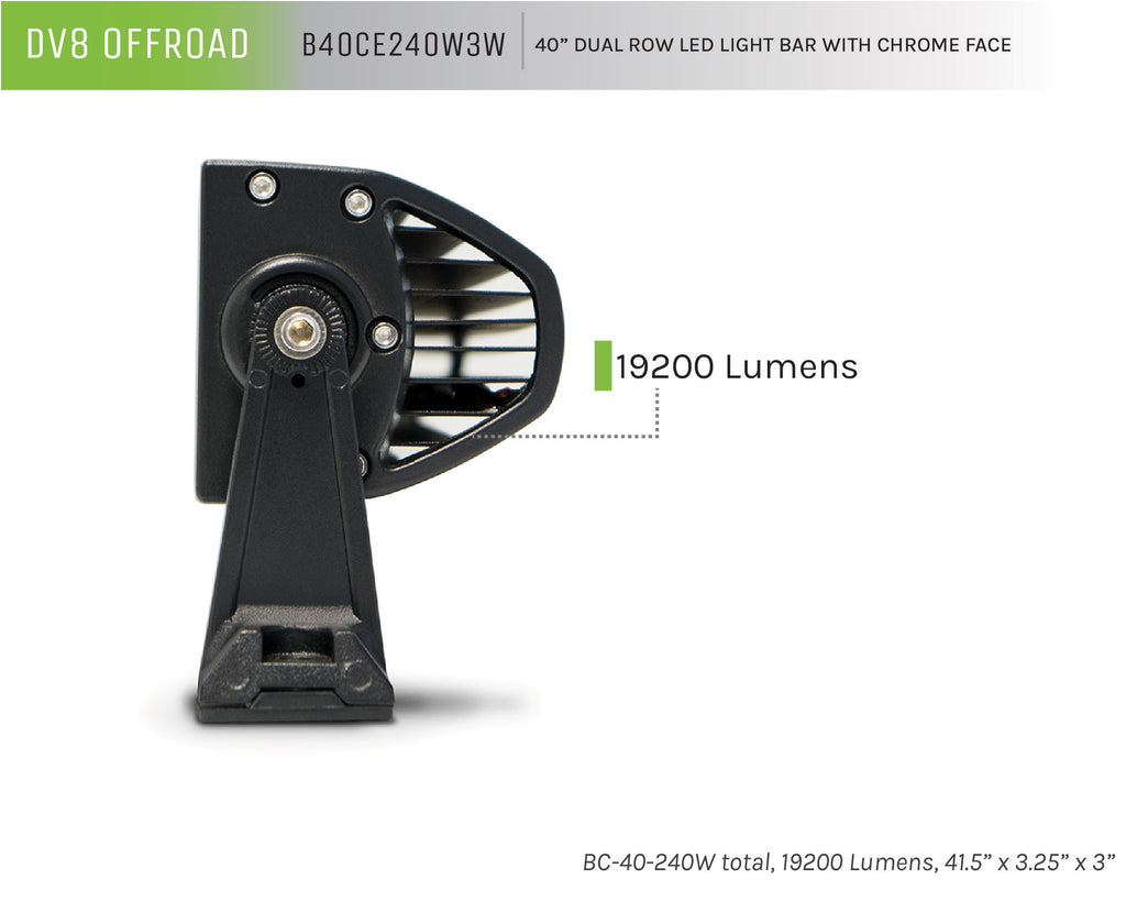 DV8 Offroad B40CE240W3W 40 in. Dual Row LED Light Bar; Chrome Face