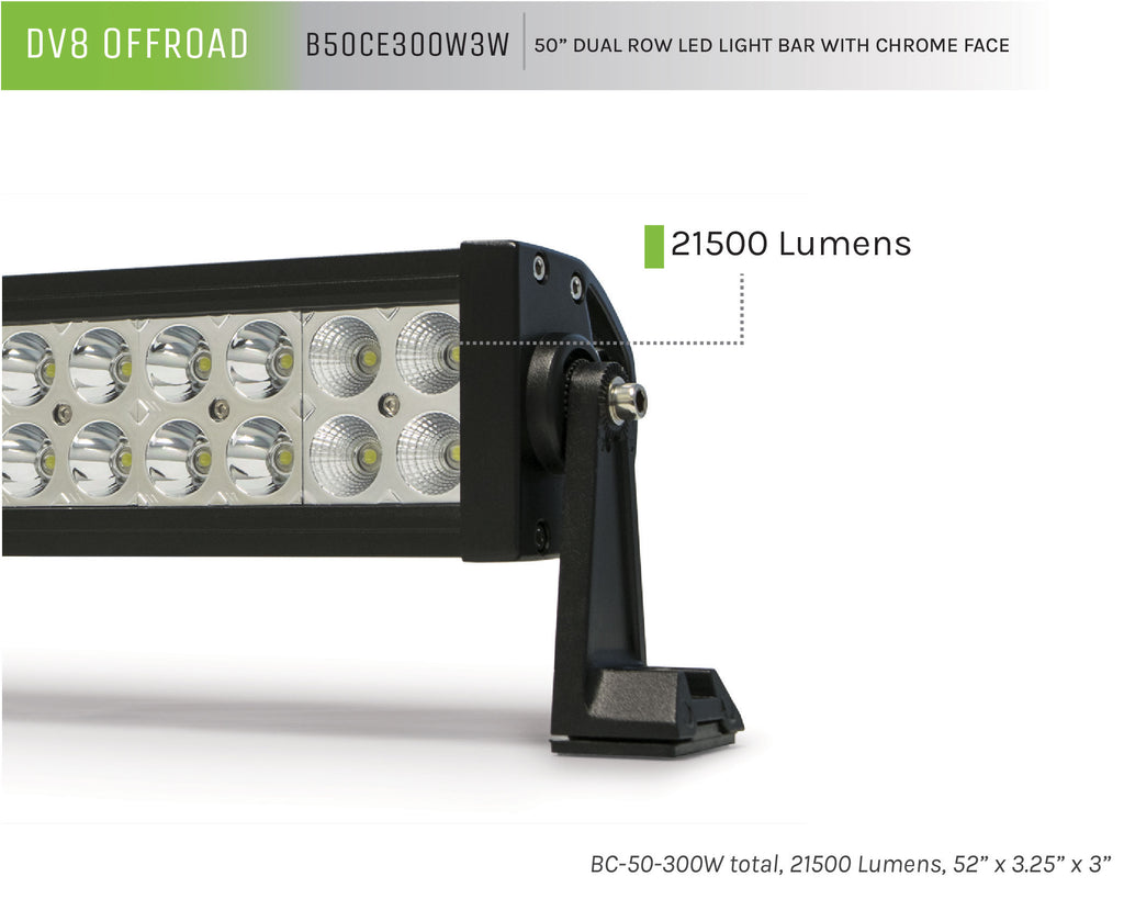 DV8 Offroad B50CE300W3W 50 in. Dual Row LED Light Bar; Chrome Face