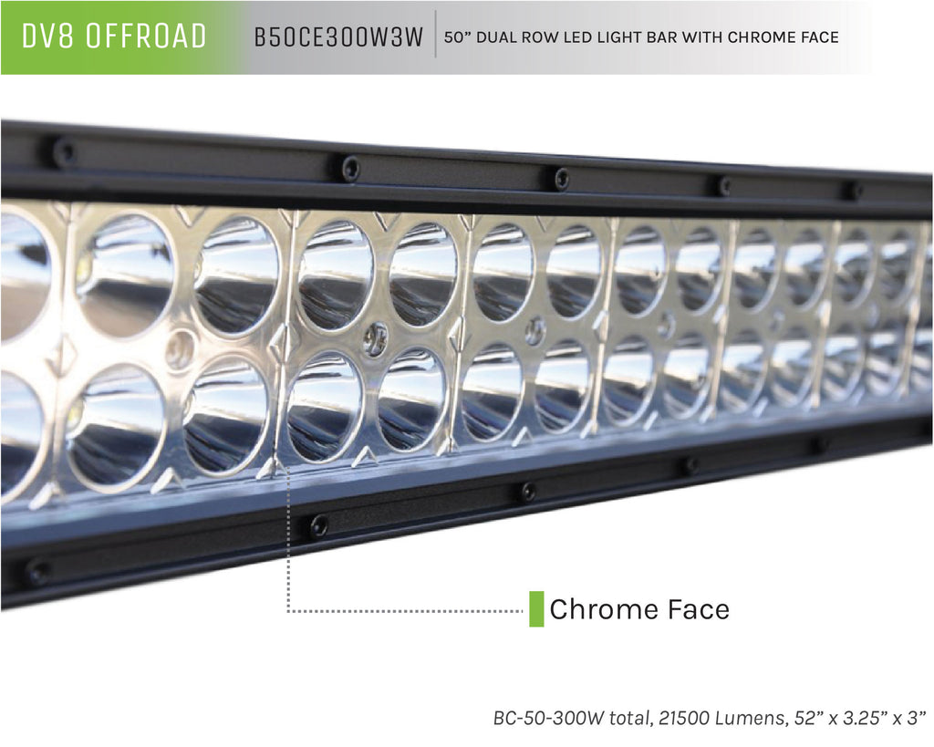 DV8 Offroad B50CE300W3W 50 in. Dual Row LED Light Bar; Chrome Face