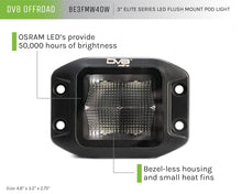 Load image into Gallery viewer, DV8 Offroad BE3FMW40W UNIVERSAL 3 in. CUBE LED LIGHT WITH FLOOD PATTERN AND FLUSH MOUNT PLATE BUILT IN
