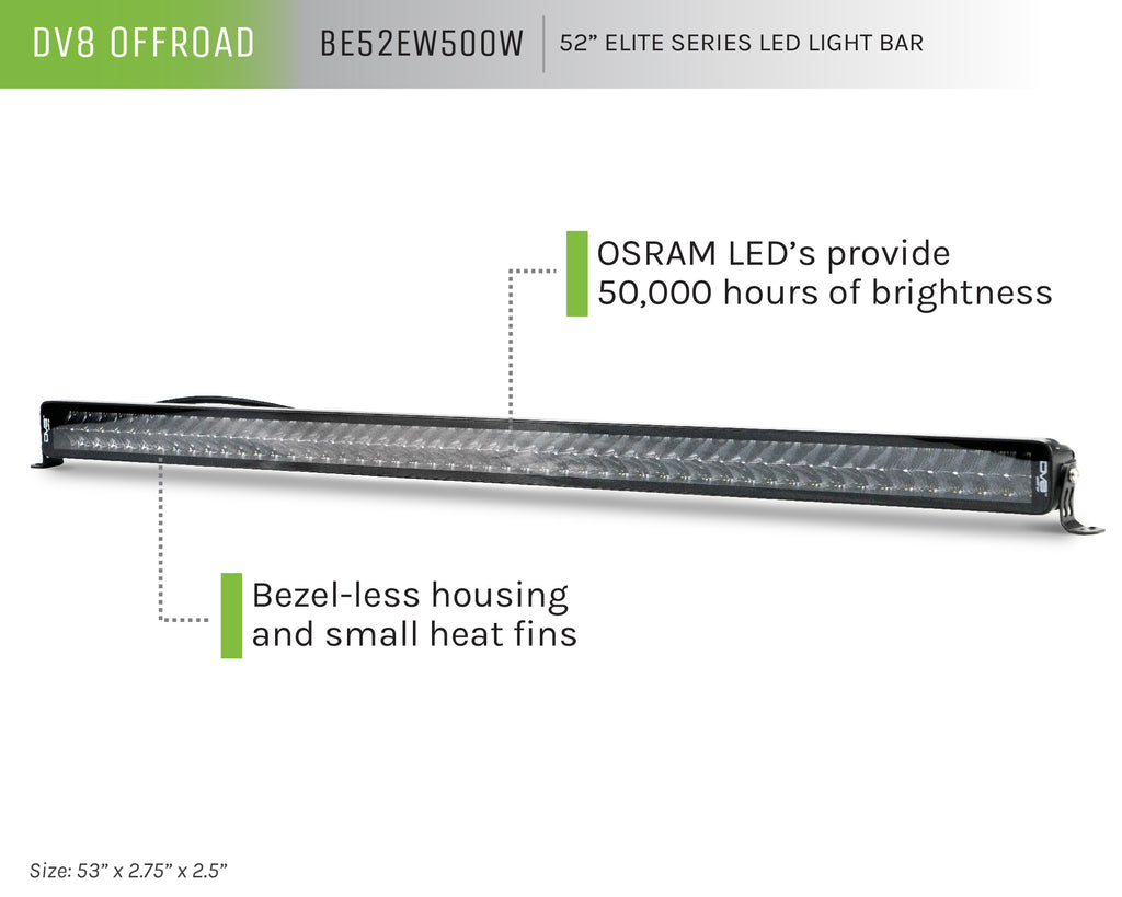 DV8 Offroad BE52EW500W UNIVERSAL 52 INCH DUAL ROW LED LIGHT BAR WITH FLOOD/SPOT PATTERN AND SIDE MOUNTS