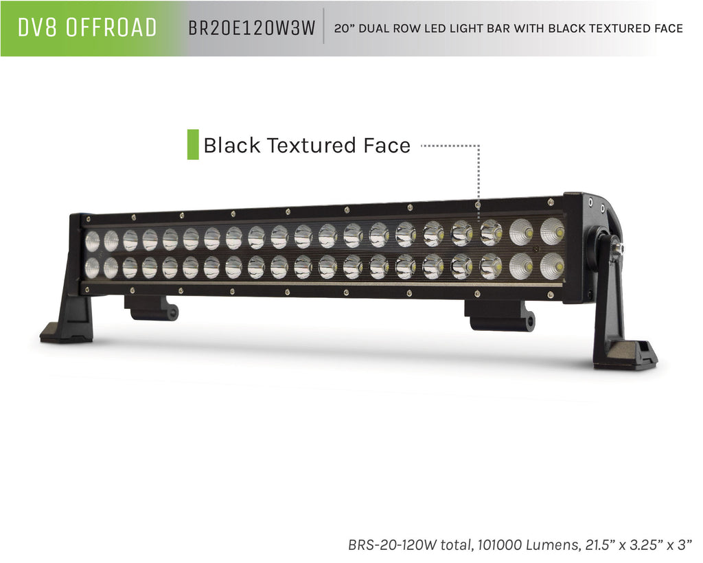 DV8 Offroad BR20E120W3W 20 in. Dual Row LED Light Bar; Black Face