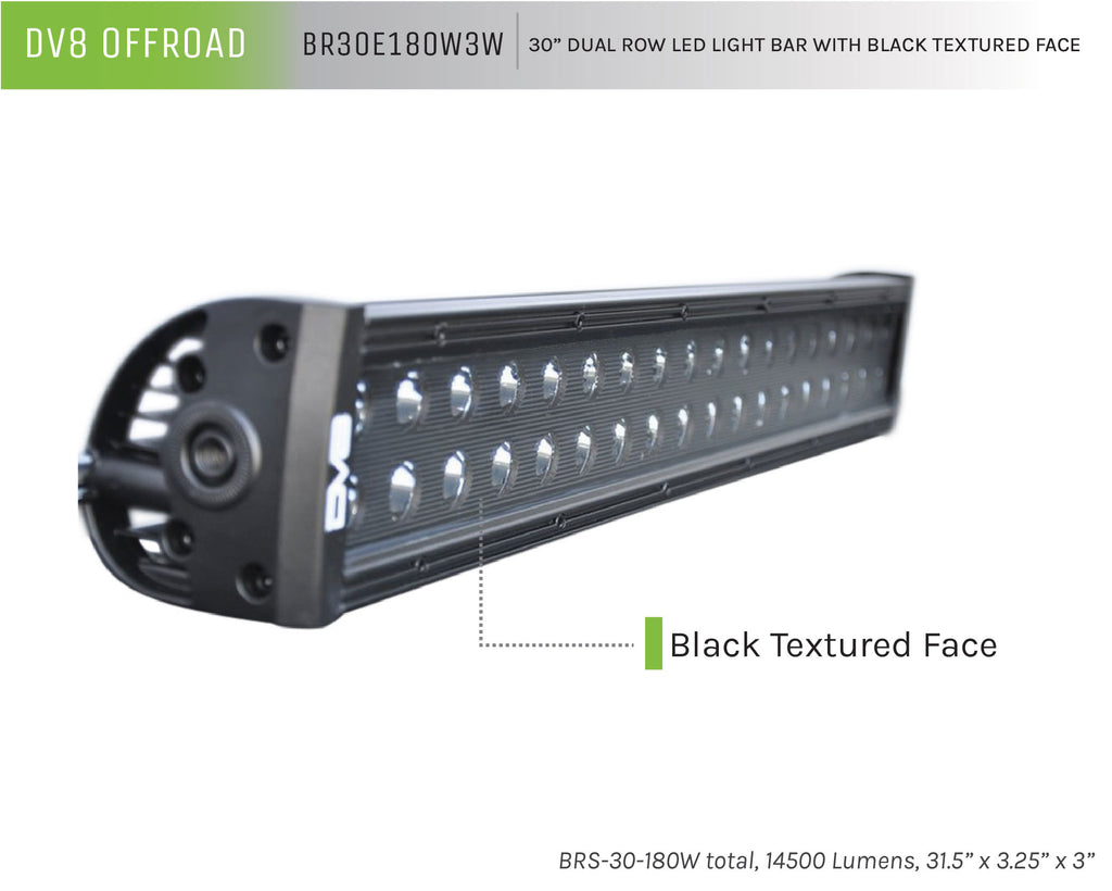 DV8 Offroad BR30E180W3W 30 in. Dual Row LED Light Bar; Black Face