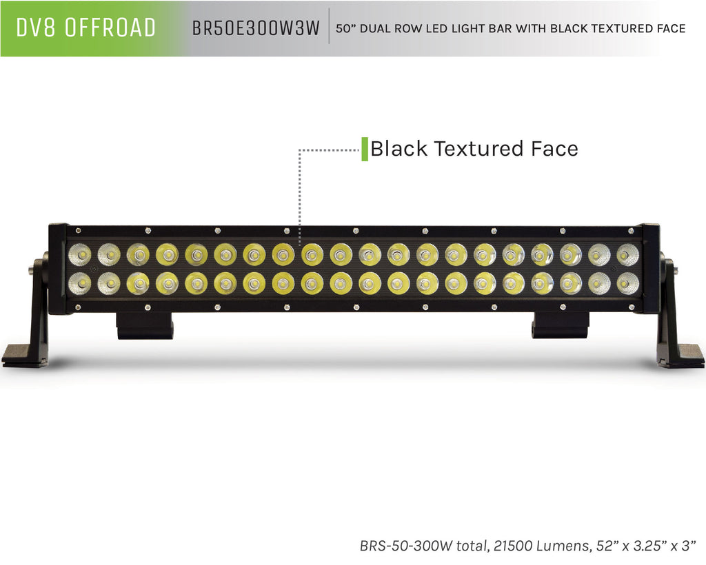 DV8 Offroad BR50E300W3W 50 in. Dual Row LED Light Bar; Black Face