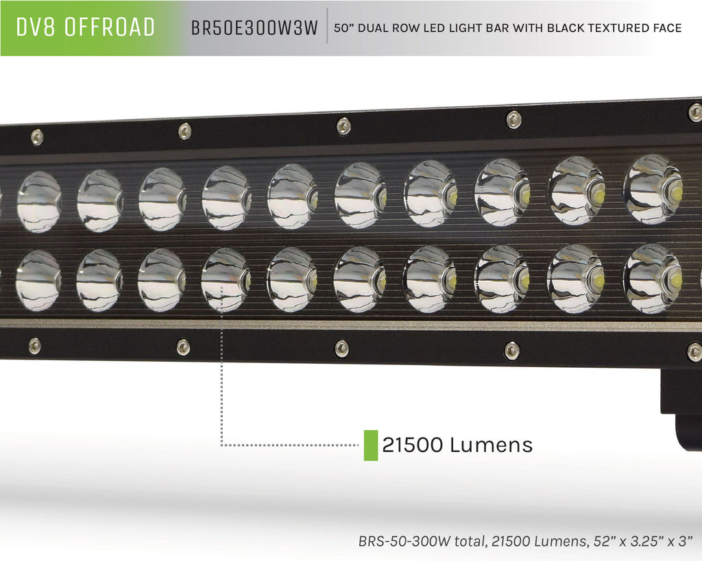 DV8 Offroad BR50E300W3W 50 in. Dual Row LED Light Bar; Black Face