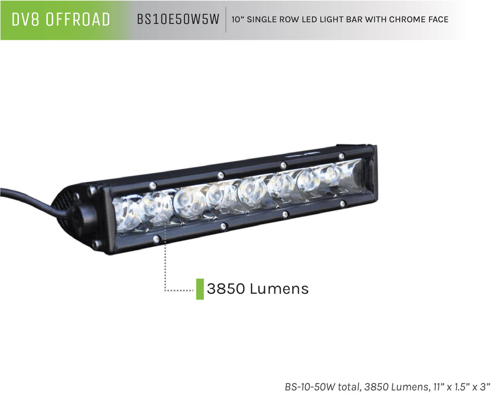 DV8 Offroad BS10E50W5W 10 in. Single Row LED Light Bar; Chrome Face