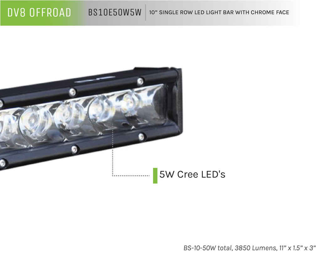 DV8 Offroad BS10E50W5W 10 in. Single Row LED Light Bar; Chrome Face