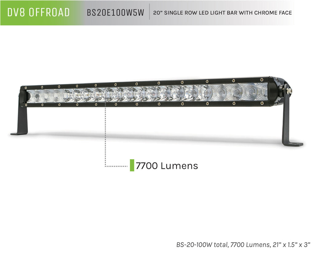 DV8 Offroad BS20E100W5W 20 in. Single Row LED Light Bar; Chrome Face