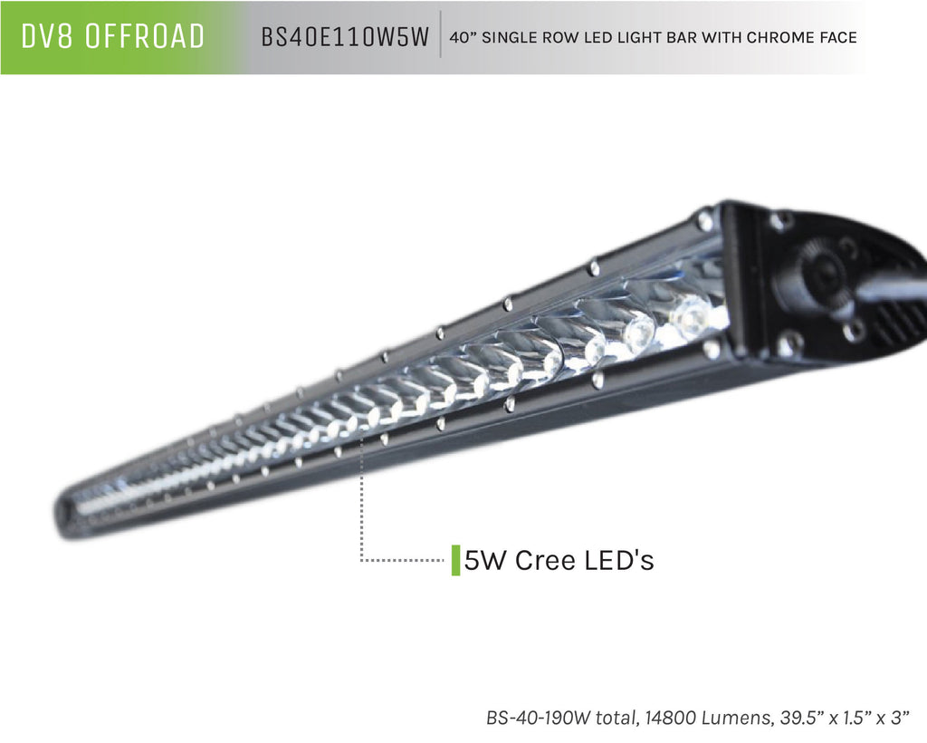 DV8 Offroad BS40E110W5W 40 in. Single Row LED Light Bar; Chrome Face