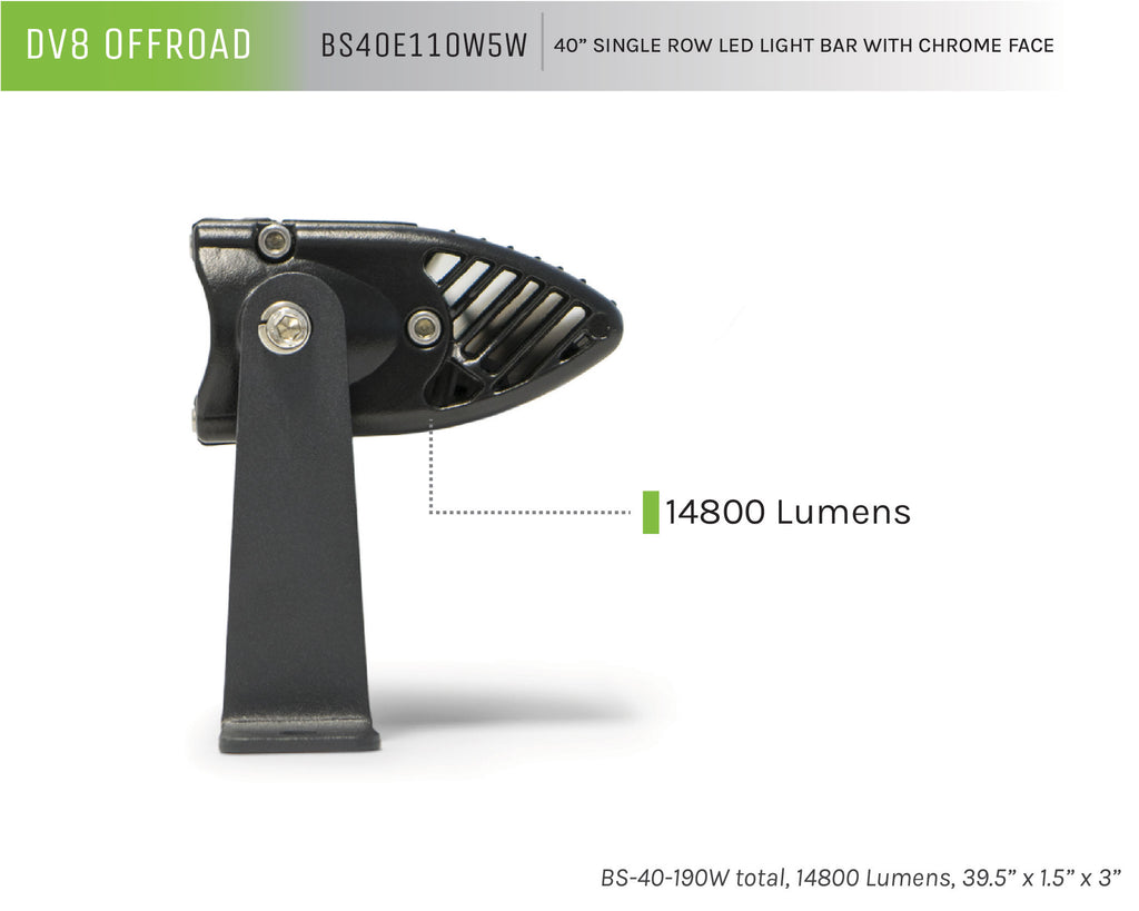 DV8 Offroad BS40E110W5W 40 in. Single Row LED Light Bar; Chrome Face