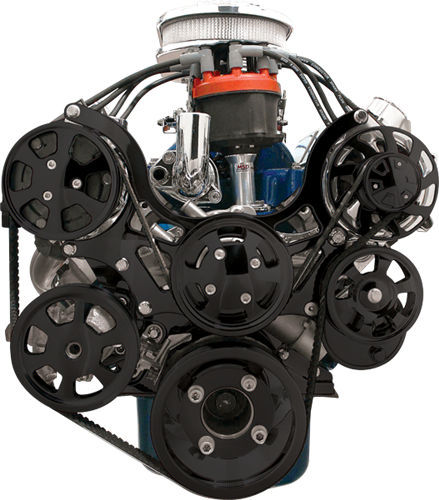BILLET SPECIALTIES BLK13600 SBF Tru Trac Pulley System Black P/S & A/C
