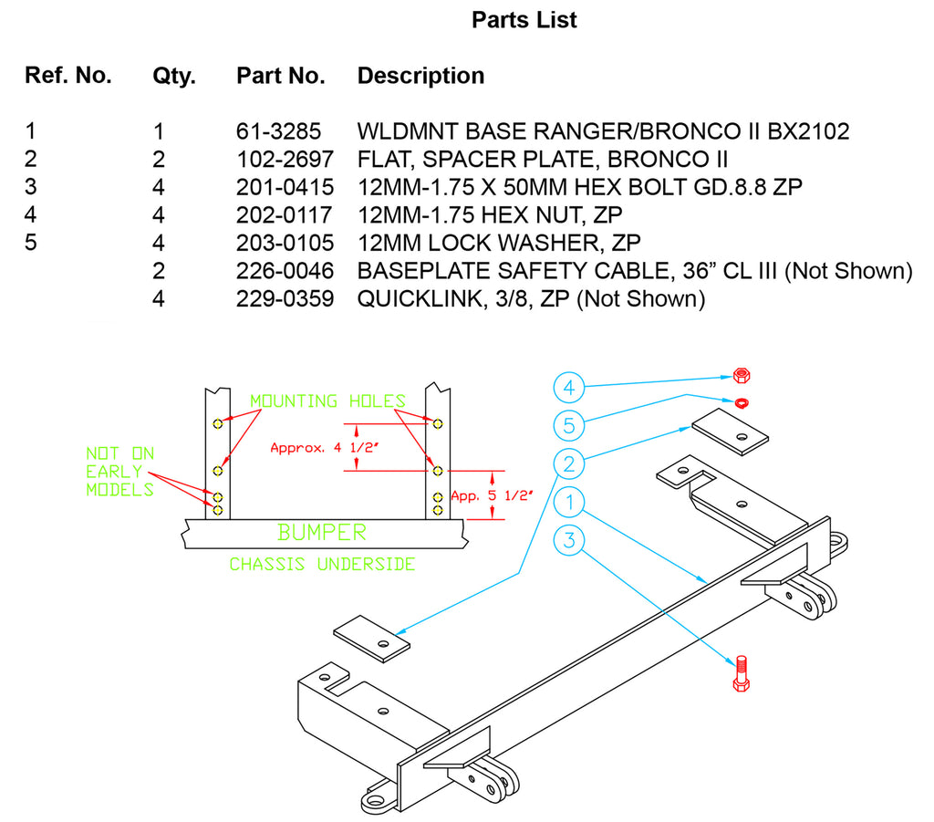 Blue Ox BX2102 Tow Bar Base Plate for Select Ford Bronco II, Ford Ranger