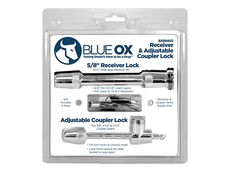 Blue Ox BX88403 KIT, PIN STYLE COUPLER LOCK AND 5/8 X 3 1/2 RECEIVER LOCK