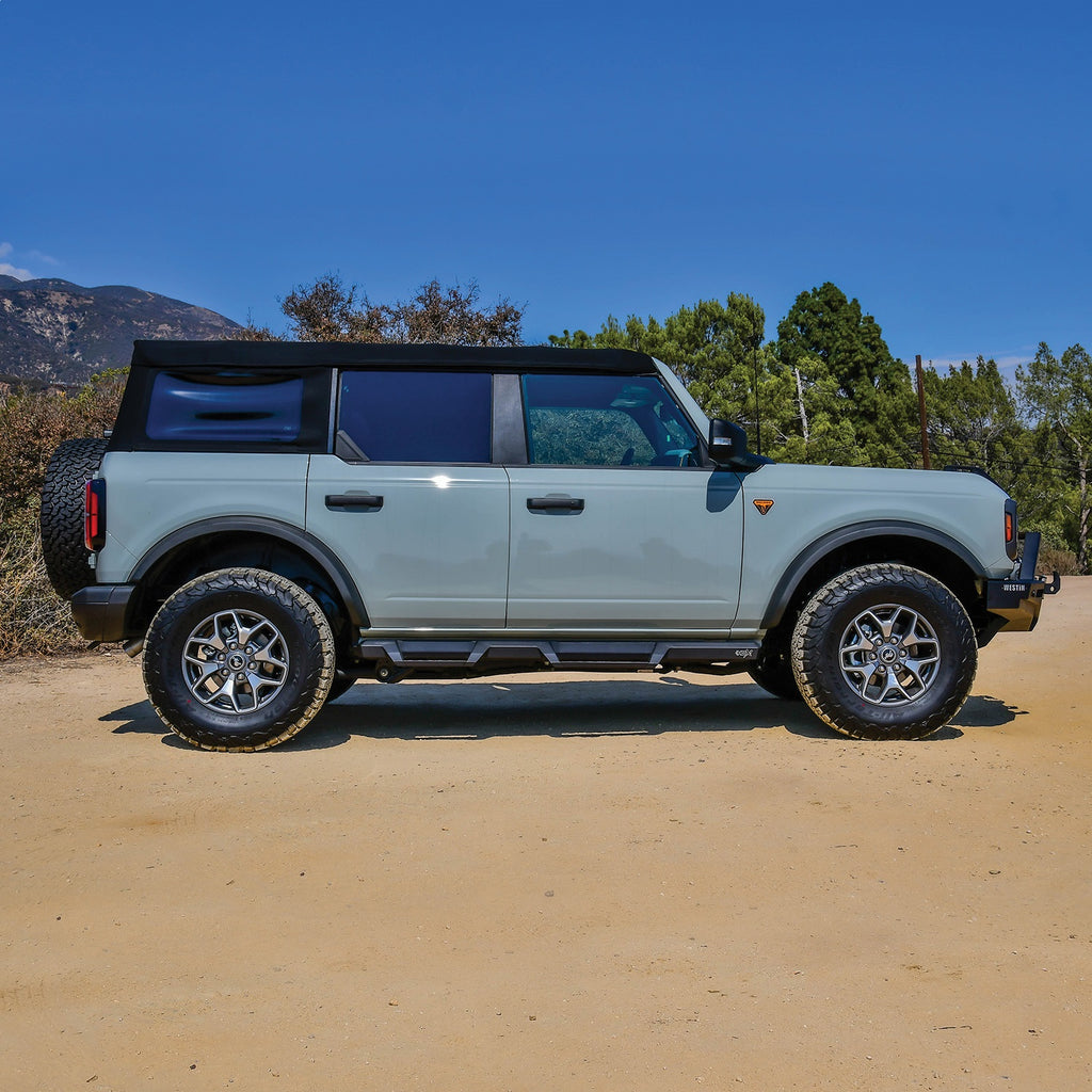 Black-Hdx-Drop-Step-;-Cab-Length-Nerf-Steps-;-21-24-Bronco-4-Door
