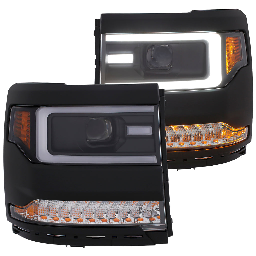 Black-Led-Plank-Style-Projector-Headlights-With-Sequential-Amber-Turn-Signals-;-16-18-Silverado-1500