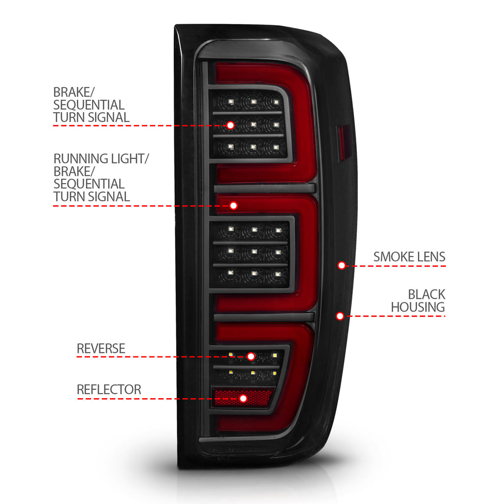 Black-Led-Tail-Lights-With-Clear-Lens--Initiation--Sequential-Signals-;-19-23-Sierra-1500--20-23-Sierra-Hd-Without-Led-Tail-Lights