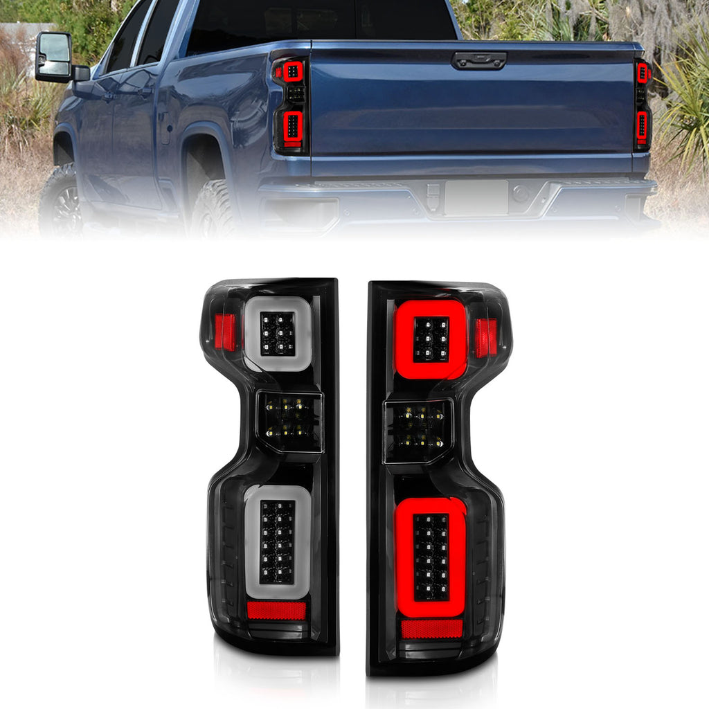 Black-Led-Tail-Lights-With-Clear-Lens--Sequential-Signals-;-19-23-Silverado-1500--20-23-Sierra-Hd-Without-Led-Tail-Lights