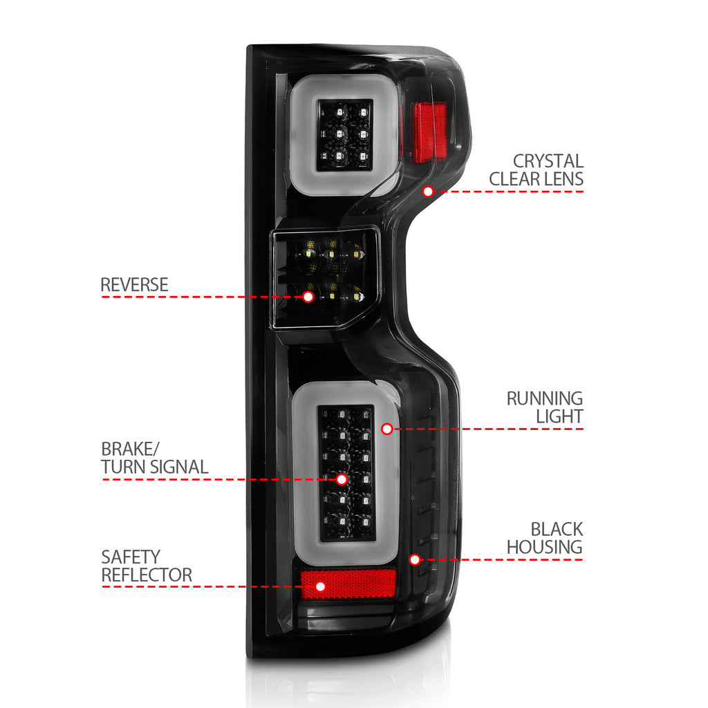 Black-Led-Tail-Lights-With-Clear-Lens--Sequential-Signals-;-19-23-Silverado-1500--20-23-Sierra-Hd-Without-Led-Tail-Lights