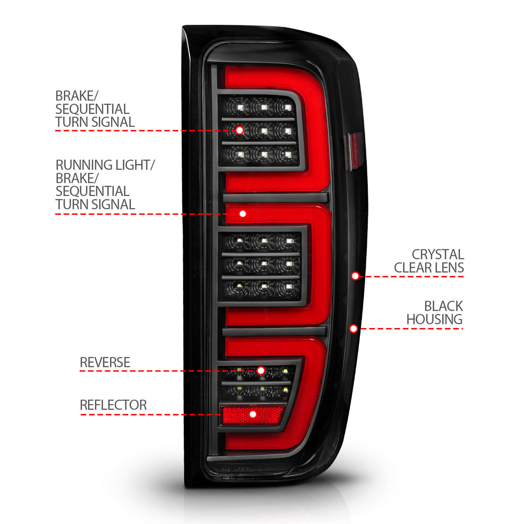 Black-Led-Tail-Lights-With-Clear-Lens-Initiation--Sequential-Signals-;-19-23-Sierra-1500--20-23-Sierra-Hd-With-Led-Tail-Lights