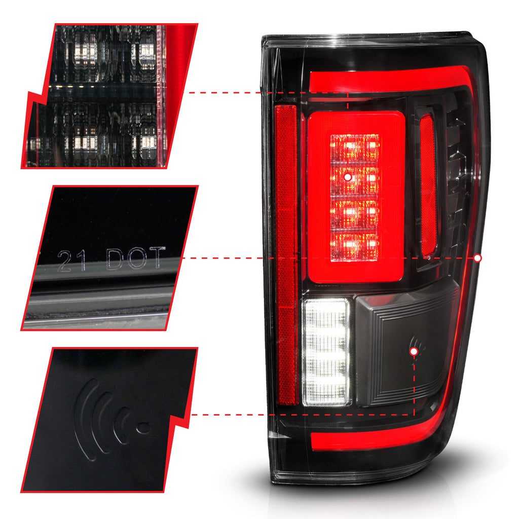 Black-Led-Tail-Lights-With-Clear-Lens-With-Initiation--Sequential-Signal-;-21-23-F150-Fits-Models-Without-Led-Tail-Lights--Blis-System--Models-With-Led-Tail-Lights--Blis-System