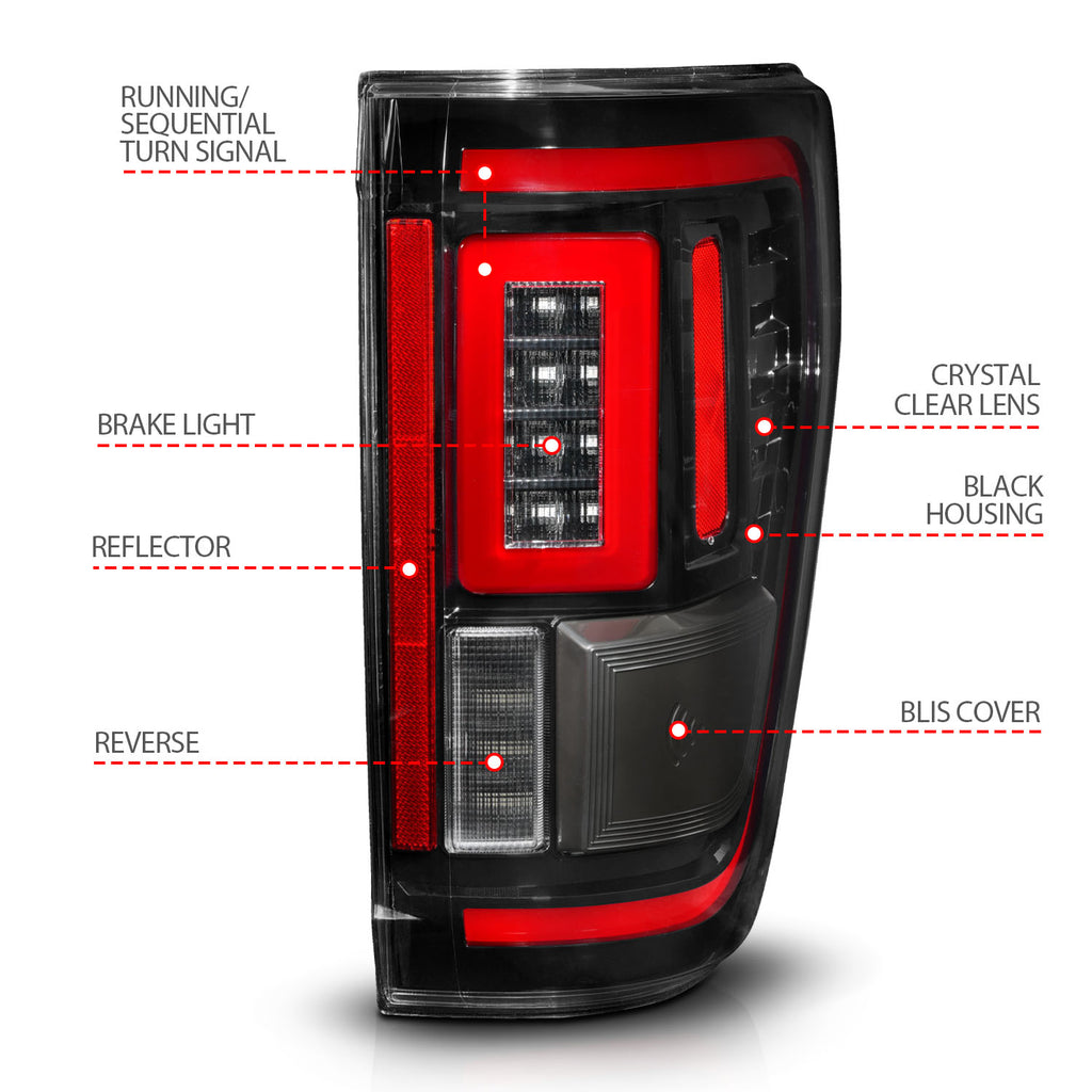 Black-Led-Tail-Lights-With-Clear-Lens-With-Initiation--Sequential-Signal-;-21-23-F150-Fits-Models-Without-Led-Tail-Lights--Blis-System--Models-With-Led-Tail-Lights--Blis-System