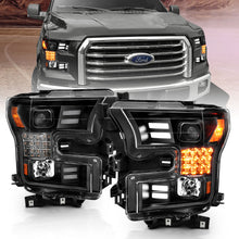 Load image into Gallery viewer, Black-Projector-Plank-Style-Headlights-With-Sequential-Turn-Signal-;-15-17-F150-Without-Factory-Led-Headlights