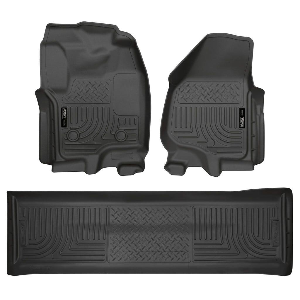 Black-Weatherbeater-Front--Second-Row-Floor-Liners-;-12-16-Super-Duty-Crew-Cab-With-Drivers-Foot-Rest-;-Without-4X4-Floor-Shifter