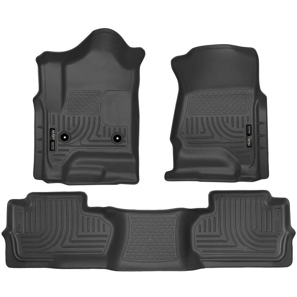 Black-Weatherbeater-Front-Amp;-Second-Row-Floor-Liners-;-14-18-SilveradoSierra-Extended-Cab-1500-15-19-Hd