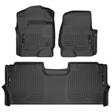 Load image into Gallery viewer, Black-Weatherbeater-Front-Amp;-Second-Row-Floor-Liners-;-17-22-Super-Duty-Crew-Cab-With-Carpeted-Factory-Storage-Box