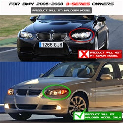 Bmw-E90-3-Series-06-08-(4-Dr)-Proj-Led-Halo-Amber-Reflctr-Rplc-Bulb-Smke-Pro-Yd-Bmwe9005-Am-S