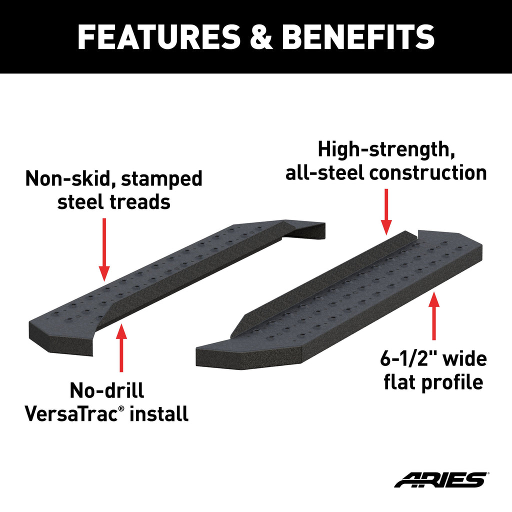 ARIES C2853 RidgeStep 6-1/2" x 53" Black Steel Running Boards (No Brackets) for Select Ford F-250