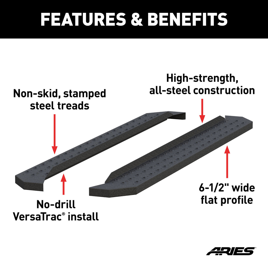 ARIES C2875 RidgeStep 6-1/2" x 75" Black Steel Running Boards (No Brackets) for Select Chevrolet Silverado 1500