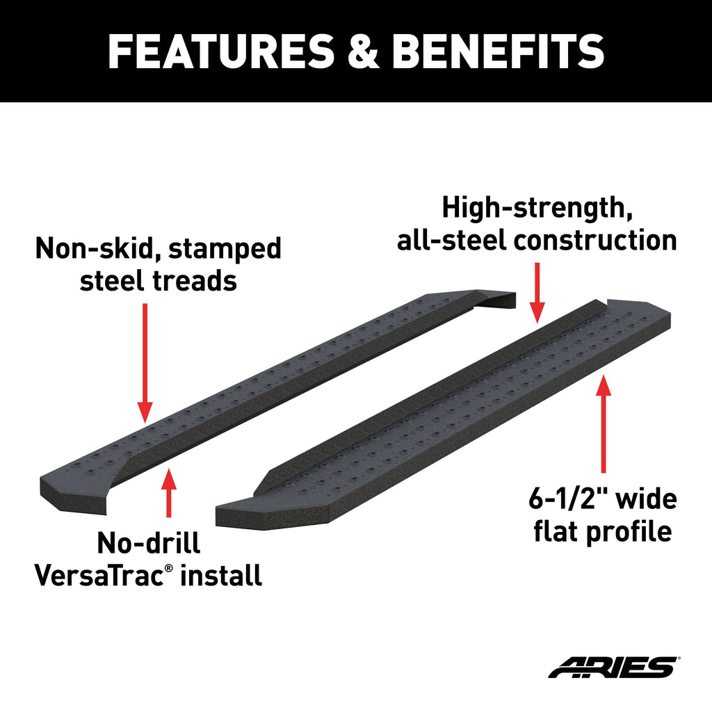 ARIES C2891 RidgeStep 6-1/2" x 91" Black Steel Running Boards (No Brackets) for Select Ford F-250