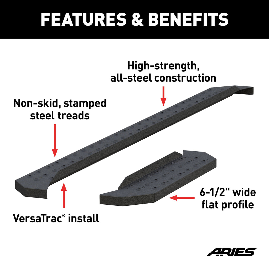 ARIES C3696 RidgeStep 6-1/2" x 96", 36" Black Steel Running Boards (No Brackets) for Select Ford E-350
