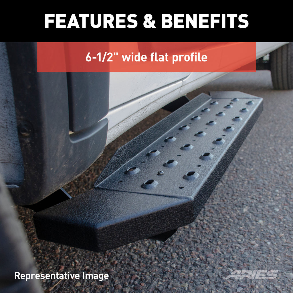 ARIES C3696 RidgeStep 6-1/2" x 96", 36" Black Steel Running Boards (No Brackets) for Select Ford E-350