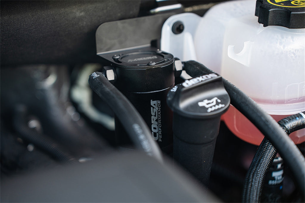 Corsa Performance CC0011 CORSA Performance 3 oz. aluminum oil catch can with mounting bracket for Select Chevrolet Silverado 1500, Chevrolet Suburban, Chevrolet Tahoe, GMC Sierra 1500, GMC Yukon, GMC Yukon XL