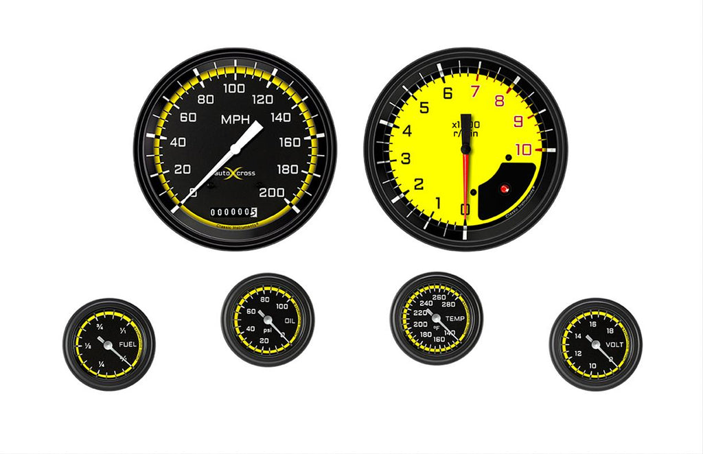 CLASSIC INSTRUMENTS AX151YBLF Autocross Yellow 6 Gauge Set 2-1/8 Full Sweep