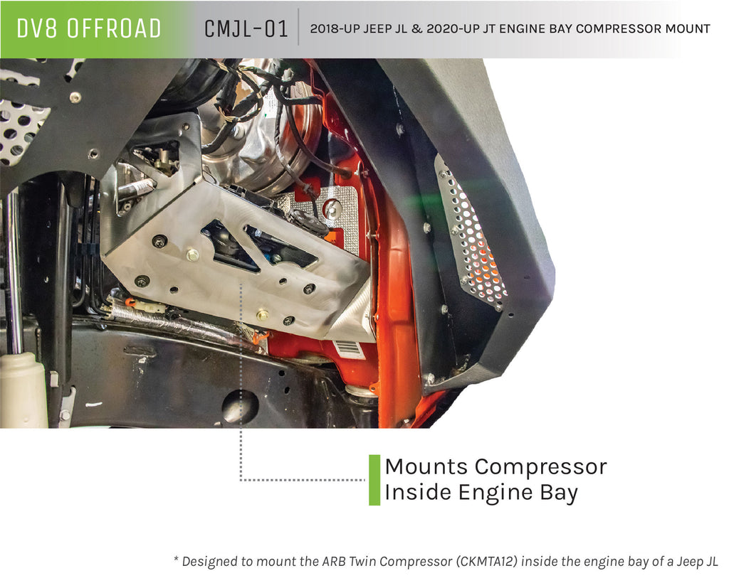 DV8 Offroad CMJL-01 Engine Bay Compressor Mount for Select Jeep Gladiator, Jeep Wrangler