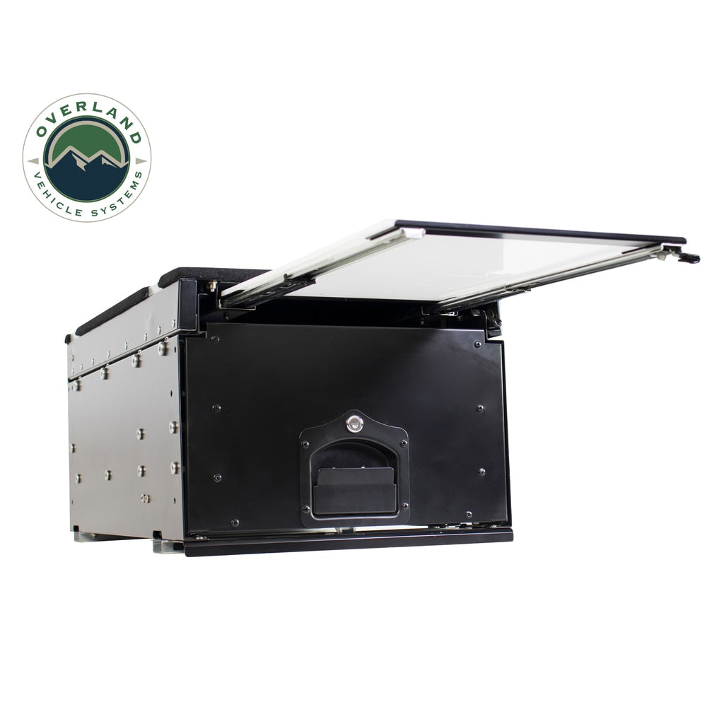 Cargo-Box-With-Slide-Out-Drawer--Working-Station-Size-Black-Powder-Coat-Universal-Overland-Vehicle-Systems