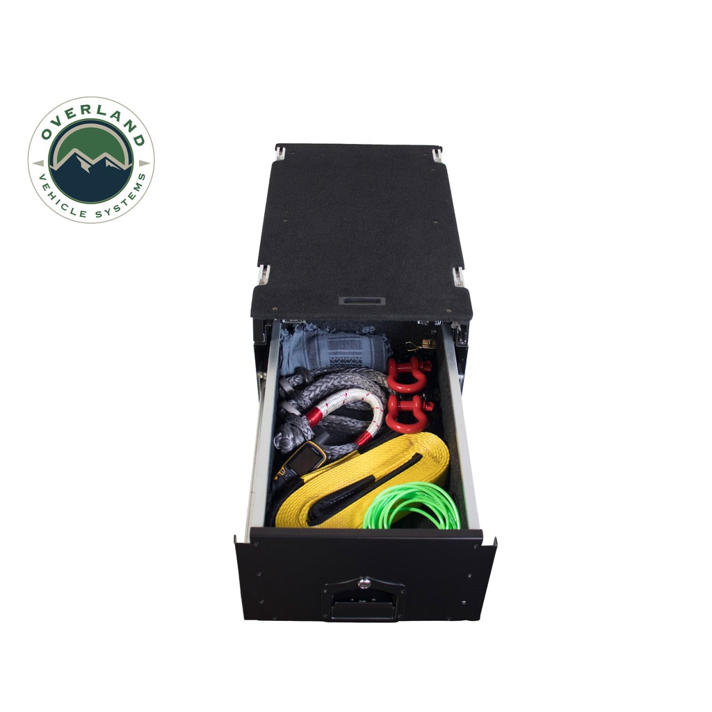 Cargo-Box-With-Slide-Out-Drawer--Working-Station-Size-Black-Powder-Coat-Universal-Overland-Vehicle-Systems