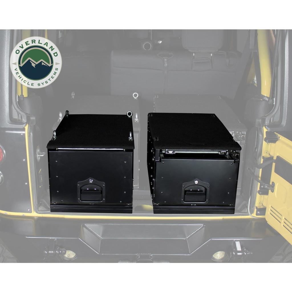 Cargo-Box-With-Slide-Out-Drawer--Working-Station-Size-Black-Powder-Coat-Universal-Overland-Vehicle-Systems