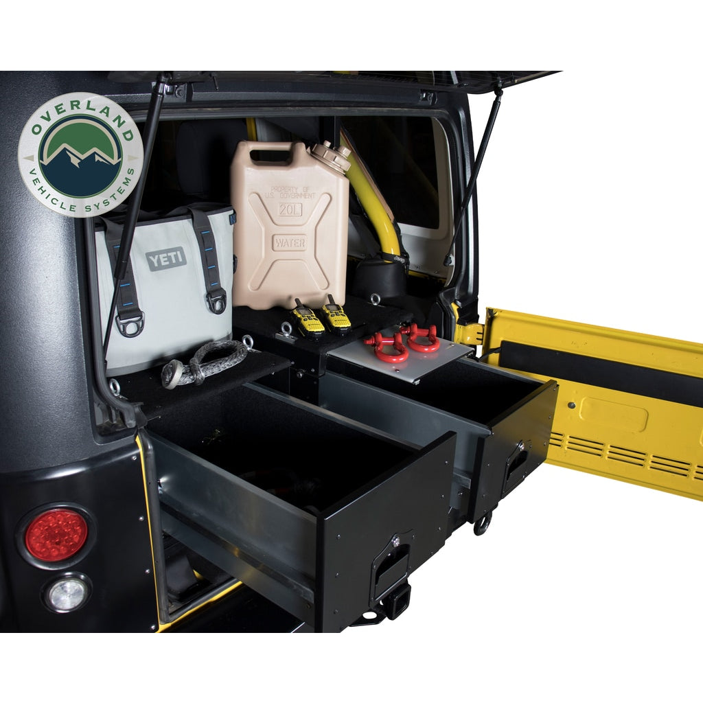 Cargo-Box-With-Slide-Out-Drawer--Working-Station-Size-Black-Powder-Coat-Universal-Overland-Vehicle-Systems