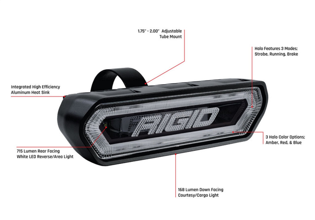 Rigid Industries 90133 RIGID Chase; Rear Facing 5 Mode LED Light; Red Halo; Black Housing