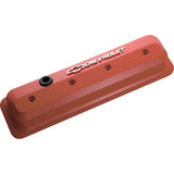 Proform 141-841 Valve Covers; SBC; 87-Pre LS; Ctr Bolt; Tall; Alum; Orange; Raised Emblems