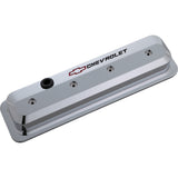 Proform 141-844 Valve Covers; SBC; 87-Pre LS; Ctr Bolt; Tall; Alum; Chrome; Recessed Emblems