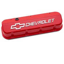 Load image into Gallery viewer, Chevy--Bowtie-Emblem;-Diecast-Valve-Covers-Slantedge-W-Raised-Emblem-Red
